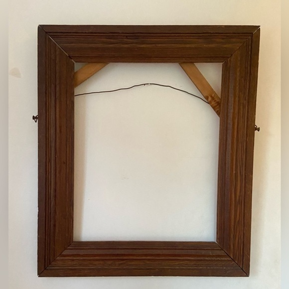 Home Antique Vintage wall mounted‎ metal wire Wood Frame no glass walnut tone - Picture 3 of 16